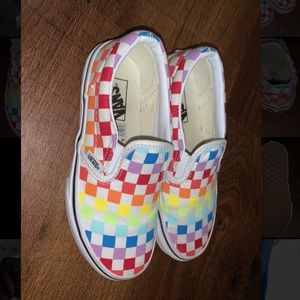 Girls size 1 rainbow checkered vans